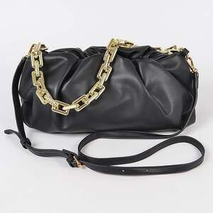 Chain Pouch Black Leather Clutch Purse